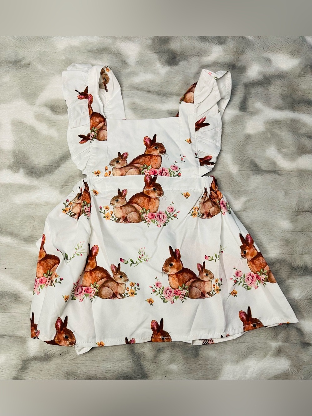 PatPat White Bunny Floral Ruffle Strap Dress